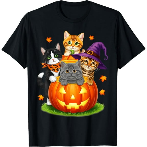 Cute Kittens Pumpkin Halloween Spooky Season Men Women T-Shirt Shirts