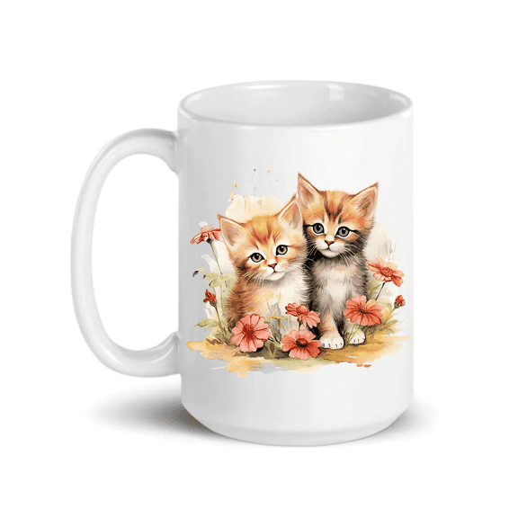 C&M Personal Gifts 15 oz  Cute Kittens and Flowers Ceramic Coffee Mug Cat Lover