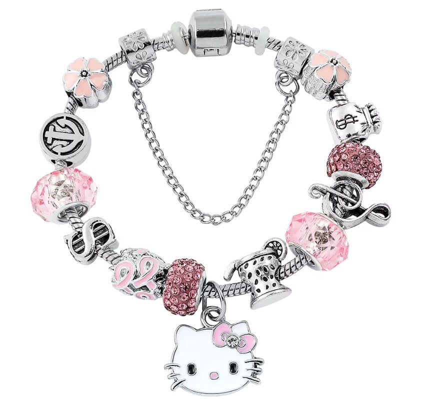 Cute Kitty Bracelet Charm Pink, one size, 12 charms bracelet