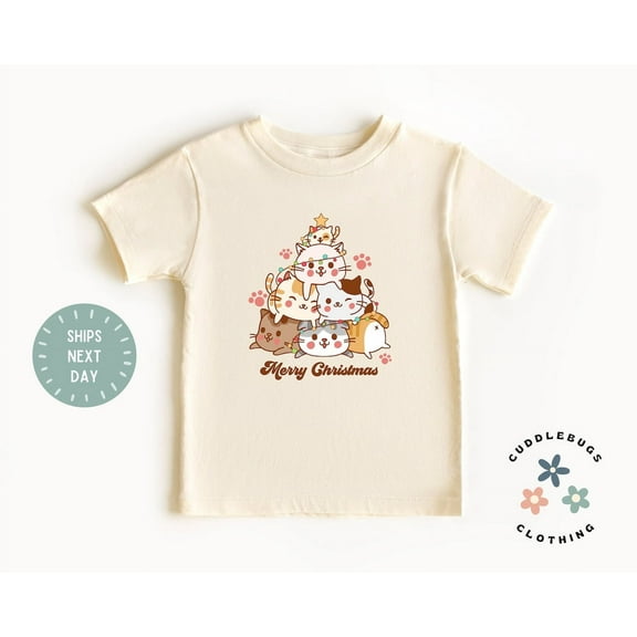 Cute Kitty Cat Tree Toddler Shirt - Retro Kids Tee - Cute Holiday Boy Girl Natural Tee - Cat Lover Shirt - Funny Cat, New Born, Baby Shower Gift, New Parents Gift