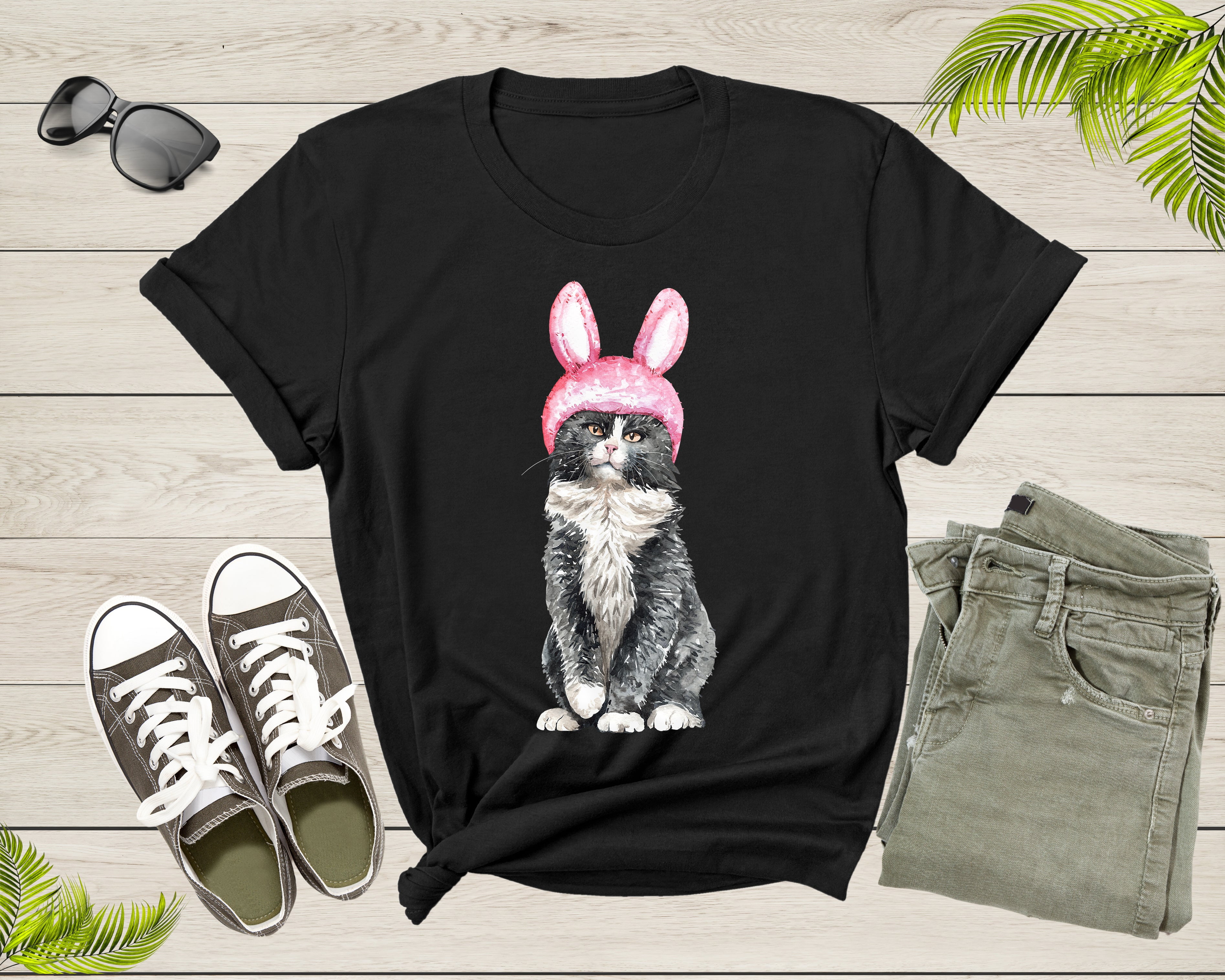 Easter Bunny Ears Cat Face T-Shirt Cute Kitten Girls Tee Easter Bunny Ears Cat Face T-Shirt Cute Kitten Girls Tee