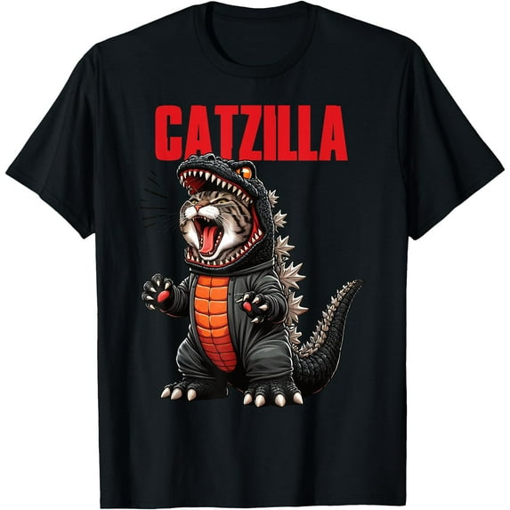 Cute Kitty Catzilla Cat Moms & Dads Unisex T-Shirt for Men Women Kids Toddler,Black Color,Size XL