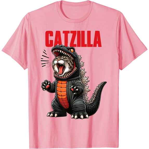 Cute Kitty Catzilla Cat Moms & Dads Unisex T-Shirt for Men Women Kids Toddler,Light Pink Color,Size 4XL