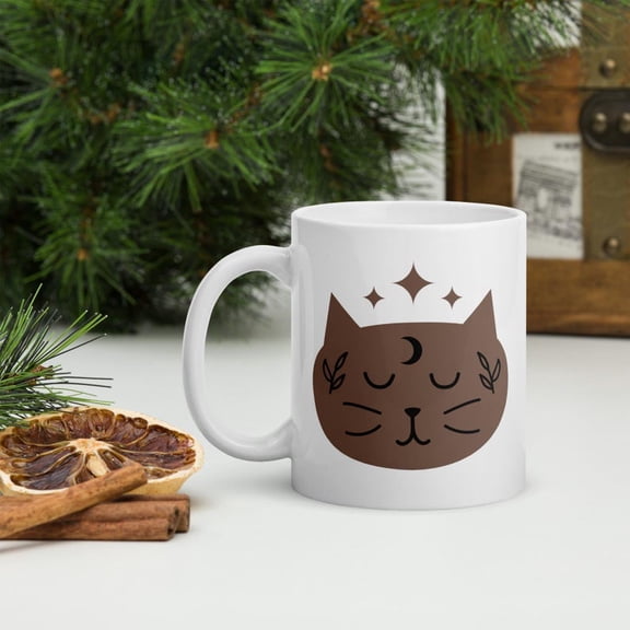 Cute Kitty Ceramic Coffee Mug, Moon Stars Design