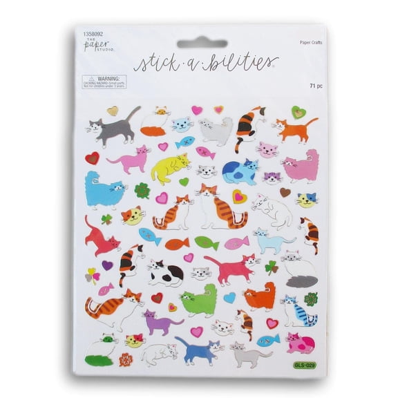 Cute Kitty Foil Stickers - Peel & Stick for Cat Crafts  71 Pc