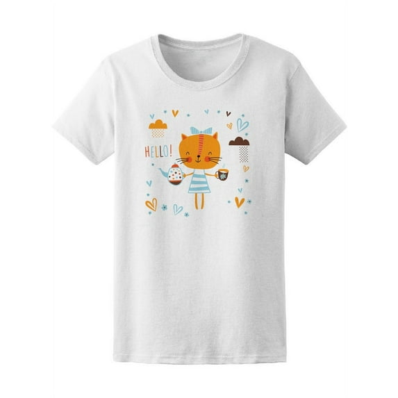 Cute Kitty Hello! Hearts Around Tee Women's -Image by Shutterstock
