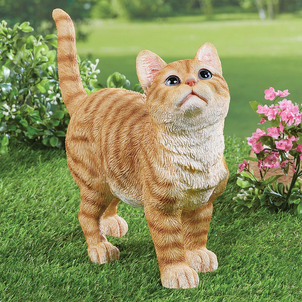 Cute Kitty Orange Tabby Cat Garden Statue Outdoor Decoration