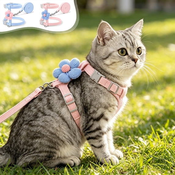 Cute Kitty Outdoor Escape Proof H Shape Adjustable Pet Harness, Soft Polyester Breathable Material for Ragdoll Teddy Small Dogs, Daily Walk Safety Control with Secure Fit, Holiday Travel Comfort Gear