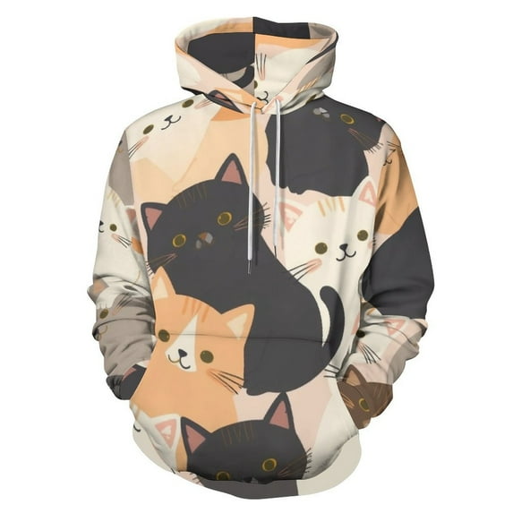 Cute Kitty Pattern Men's Women Vintage 3D Hooded Sweatshirt - All-Season Loose Fit Streetwear