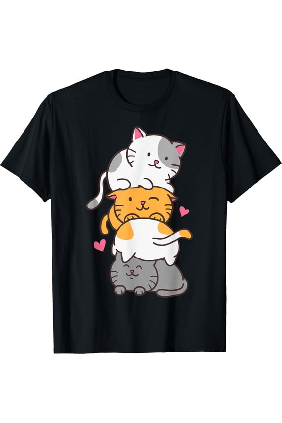 Cute Kitty Pile Tee – Kawaii Anime Cat Design, Soft Cotton Casual T-Shirt
