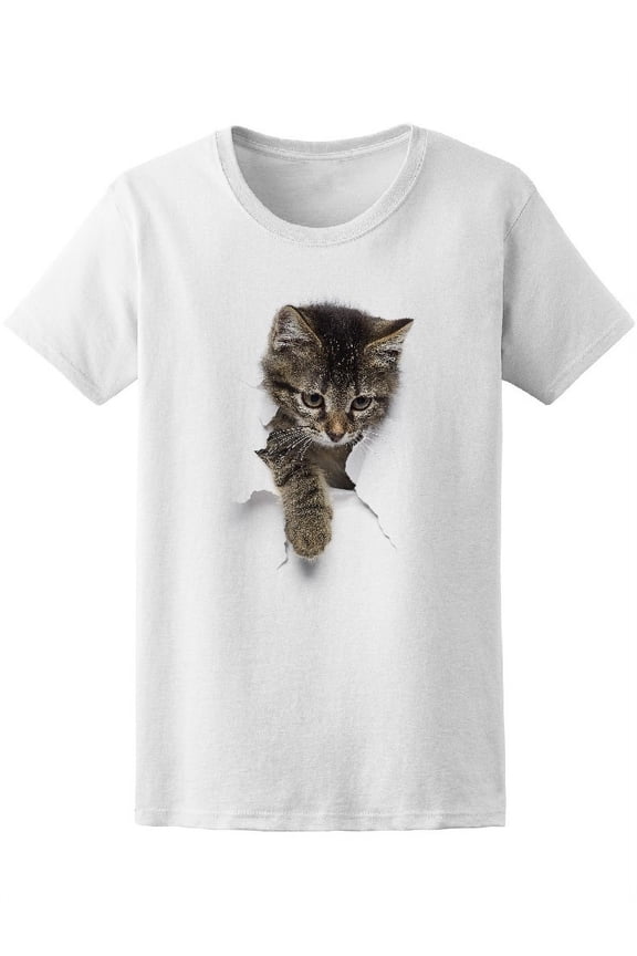 Cute Kitty Ripping T-Shirt T-Shirt Women -Image by Shutterstock, Female XX-Large