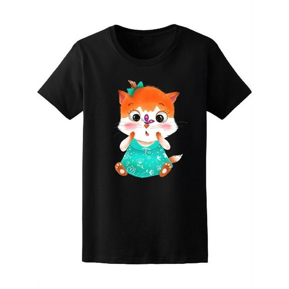 Cute Kitty With Butterfly T-Shirt Women -Image by Shutterstock, Female Small