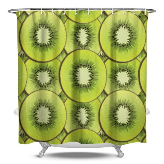 Cute Kiwi Fruit Shower Curtain - Green Tropical Kiwi Slices Print Waterproof Bathroom Curtain with Metal Grommets & 12 Hooks, 84x72 Inch Fade-Resistant Machine Washable Quick-Dry Polyester
