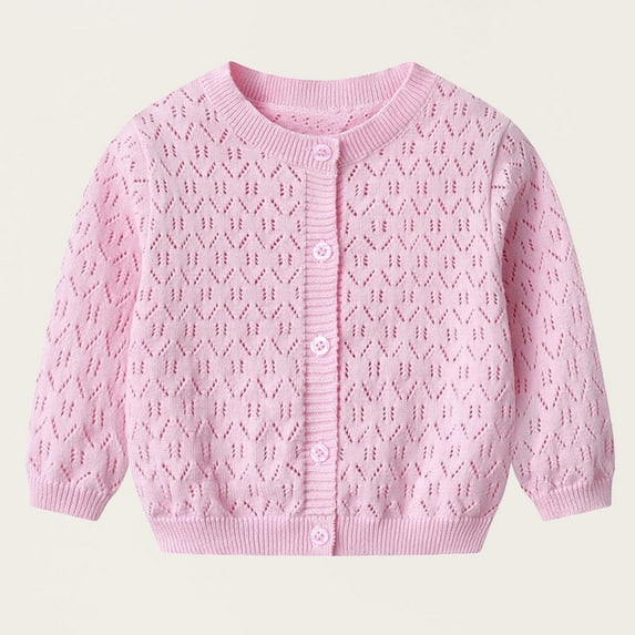 Cute Knitted Cardigan Teen Girls Kawaii Embroidery Long Sleeve Sweater Crew Neck Knitwear Pink 9-12 Months