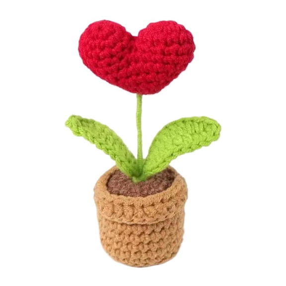 Cute Knitted Flower Plant,PottedCrocheted Artificial Flowers,Kawaii Handmade Crochet Flowers,Small Potted Artificial Flower Plants, Desk Home Car Dashboard Decorations