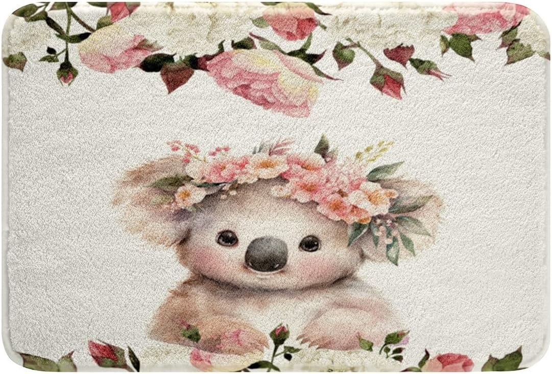 Cute Koala Bathroom Rugs 16"x24" Cartoon Animal Flower Floral Print