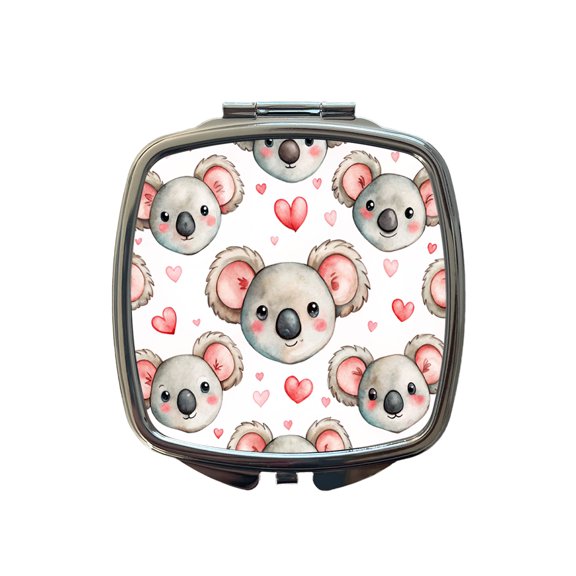 Cute Koala Bears Faces Hearts Travel Makeup Handbag Purse Small Pocket Compact Mirror