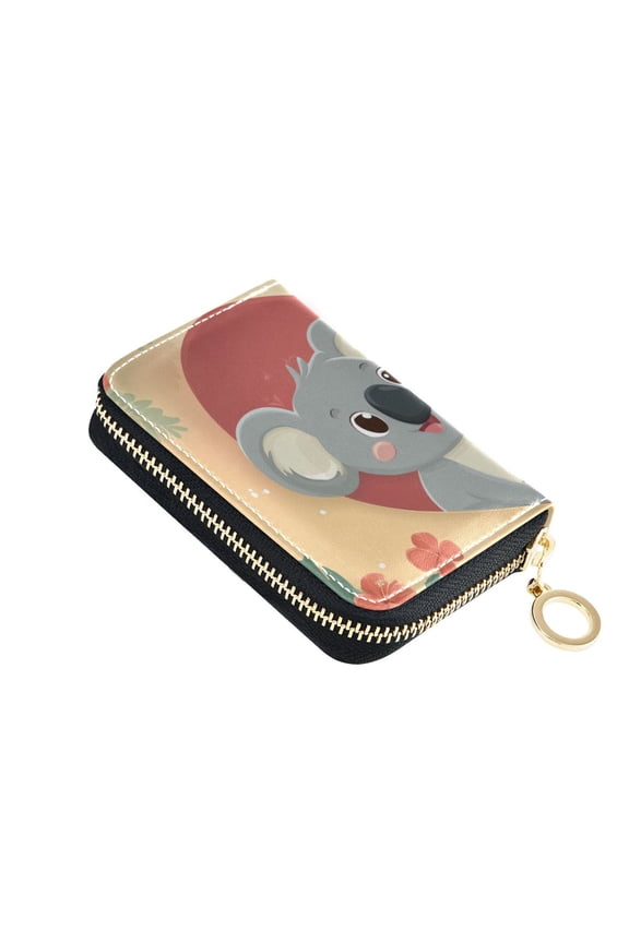 Cute Koala Couple Jungle Valentine Women's Credit Card Holder PU Leather Zipper Wallet RFID Blocking