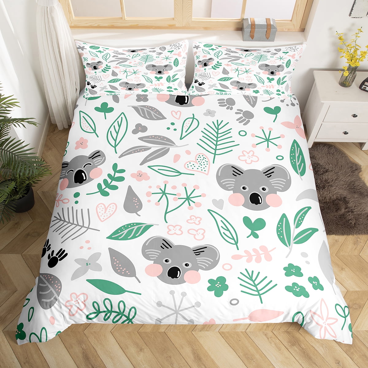 Cute Koala Duvet Cover Queen Size,Cartoon Koala Comforter Cover for