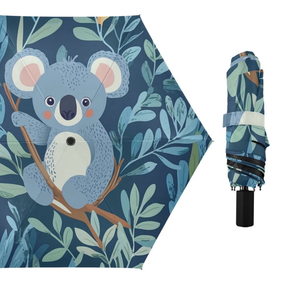 Cute Koala Eucalyptus Leaves All Weather Umbrella Triple Folding Parasol 6 Ribs UV Protection Portable