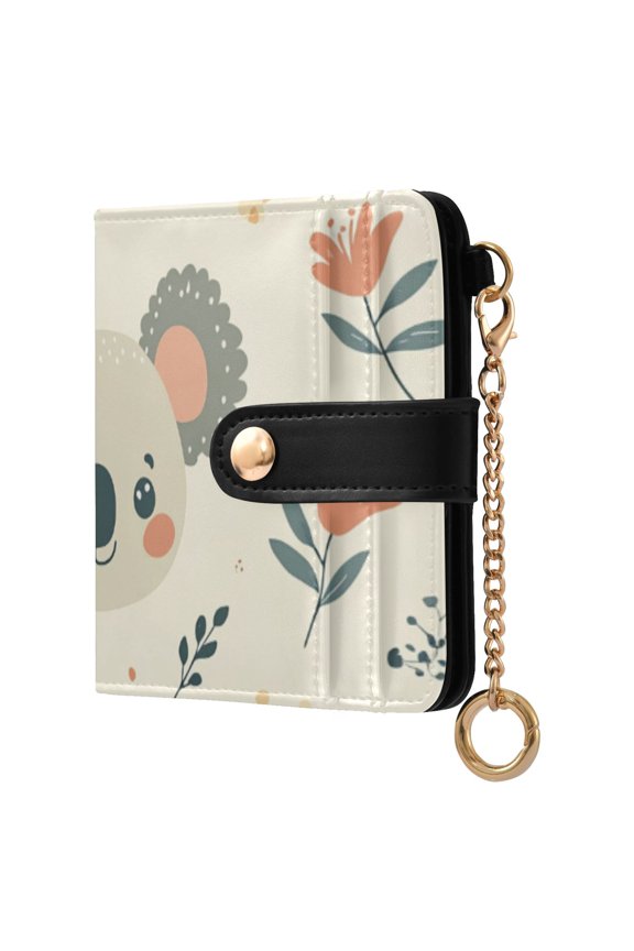 Cute Koala Faces Leaves Florals Women's Wallet PU Leather Card Cases RFID Blocking Purse Billfold with Key Ring
