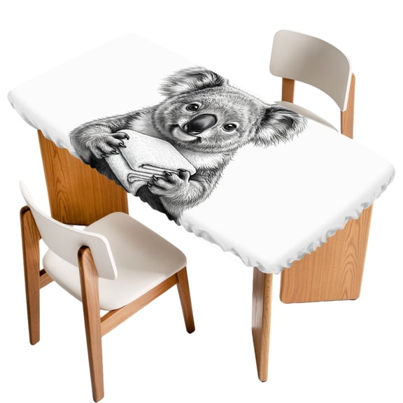 Cute Koala Fitted Rectangle Tablecloth 30" x 60" Modern Minimalist Grey Funny Carrying Towel Elastic Table Cloth Fits for 5 Foot Folding Tables Waterproof Table Cover for Picnic Camping Outdoor