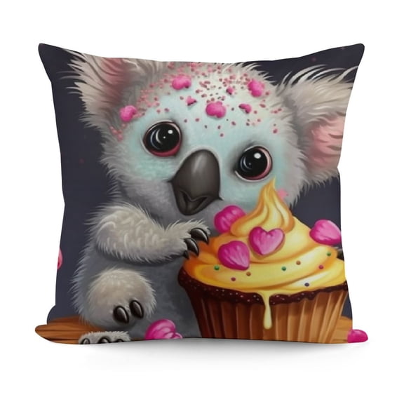 Cute Koala Fitted Sheet,Full Size Cartoon Cup Cake Collections Kawaii Koala Theme,Soft Decorative Fabric Bedding Deep Pocket for Children Teens Young Boys Girls,with Pillowcases