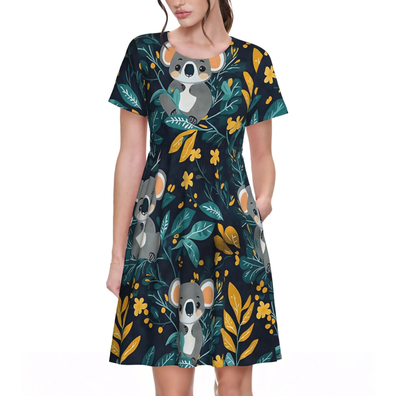 Cute Koala Foliage Women's Dresses Short Sleeve Nightdresses for Summer ...
