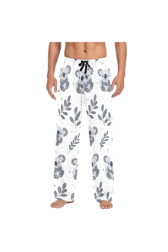 Cute Koala Leaves Men's Pajama Pants Cotton Long Sleepwear Lounge Pants L