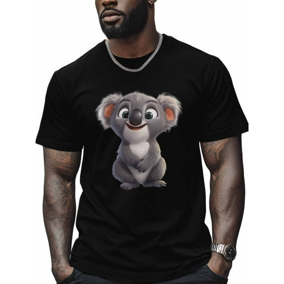 Cute Koala Men's T Shirts T-Shirt for Men Crew Neck Tees Cotton Tops, Black, 2XL