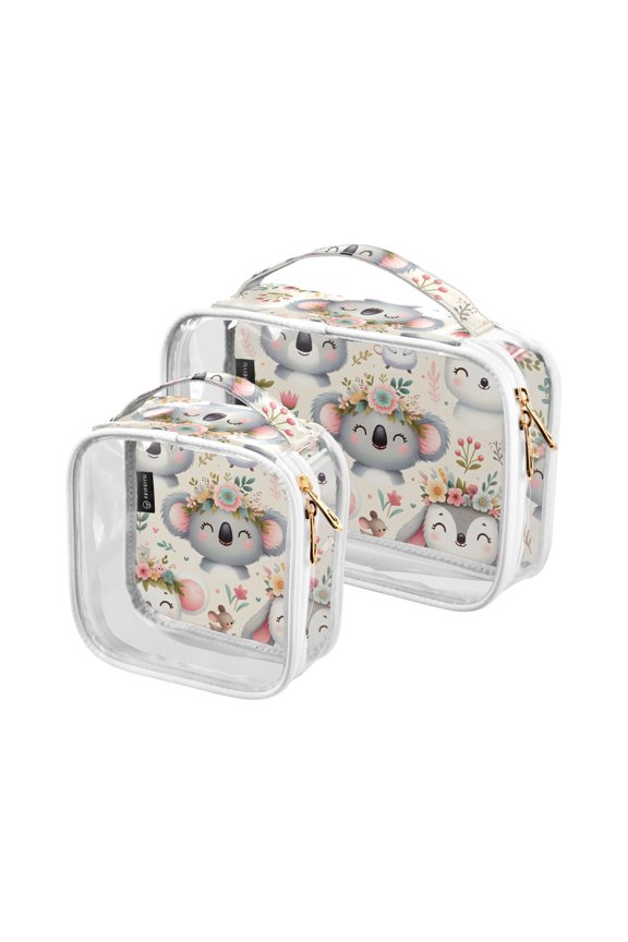Cute Koala Mouse Clear Cosmetic Bags with Handles PVC Toiletry Bags Zipper Waterproof Portable for Traveling 2 Pcs