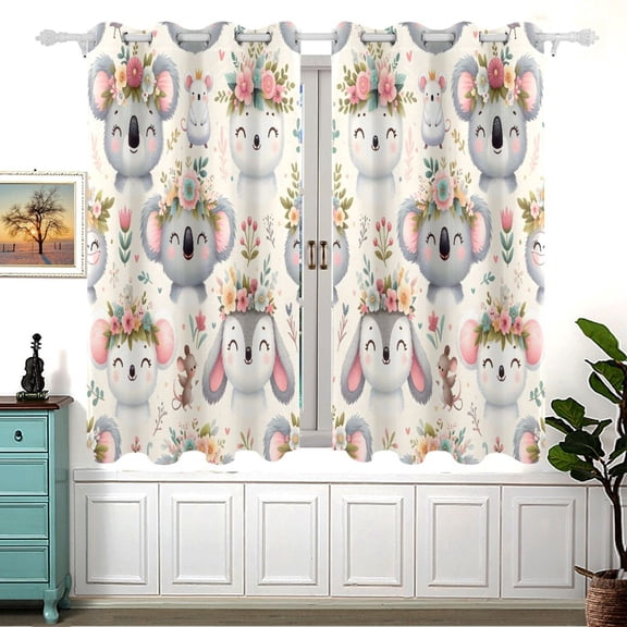 Cute Koala Mouse Curtain Black Out Thermal Insulation Curtains Aesthetic 54 Inch Length for Bedroom Living Room 2 panels set