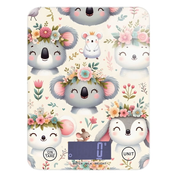 Cute Koala Mouse Food Scale Digital Kitchen Scale Waterproof Tempered Glass Tare Function 11 lb for Baking Cooking Meal Prep