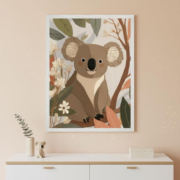 Cute Koala Nursery Wall Decor Australian Animal Art Print Earthy Eucalyptus Unframed Paper Print