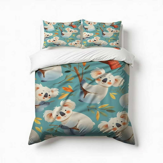 Cute Koala Pattern Bedding Set 3 Pcs Soft Microfiber Quilt Cover For Bedroom Decor, Comforter Cover With 2 Pillowcase
