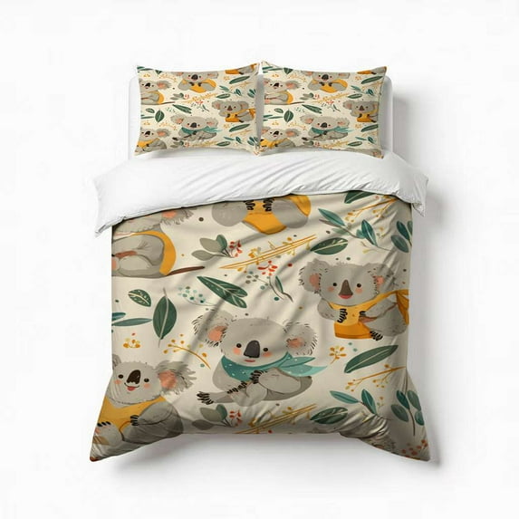 Cute Koala Pattern Bedding Set 3 Pcs Soft Microfiber Quilt Cover For Bedroom Decor, Comforter Cover With 2 Pillowcase