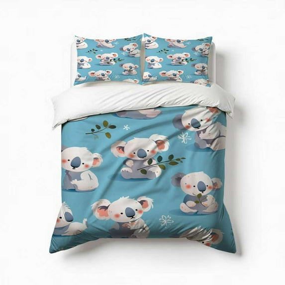 Cute Koala Pattern Bedding Set 3 Pcs Soft Microfiber Quilt Cover For Bedroom Decor, Comforter Cover With 2 Pillowcase