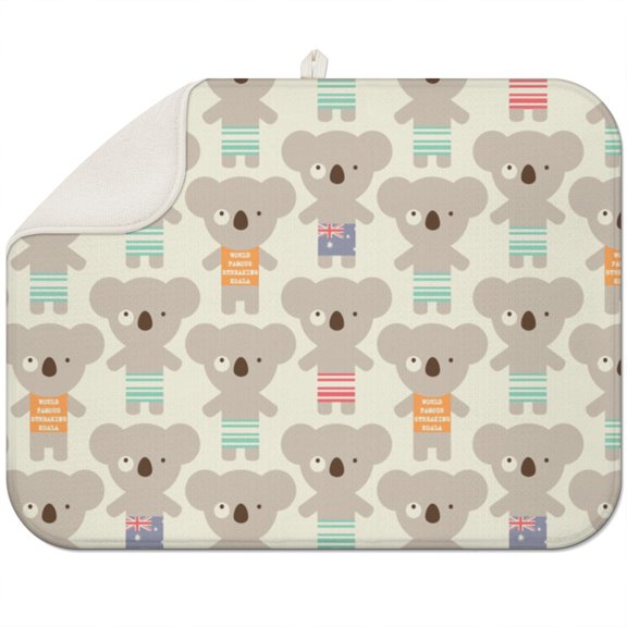Cute Koala Pattern Dish Drying Mat - Thick Absorbent Kitchen Counter Mat, 3-Layer Microfiber Heat Resistant & Non-Slip Drying Pad, Foldable & Reusable (Animal Print Design)