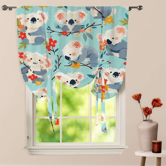 Cute Koala Pattern Window Curtain for Living Room Roman Curtain Kitchen Tie-up Curtains Adjustable Drapes