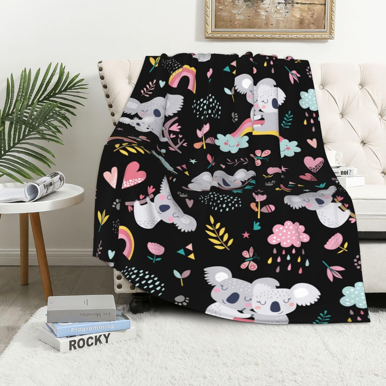 Cute Koala Rainbow Blanket for Couch Bed Throw Blanket, Aesthetic
