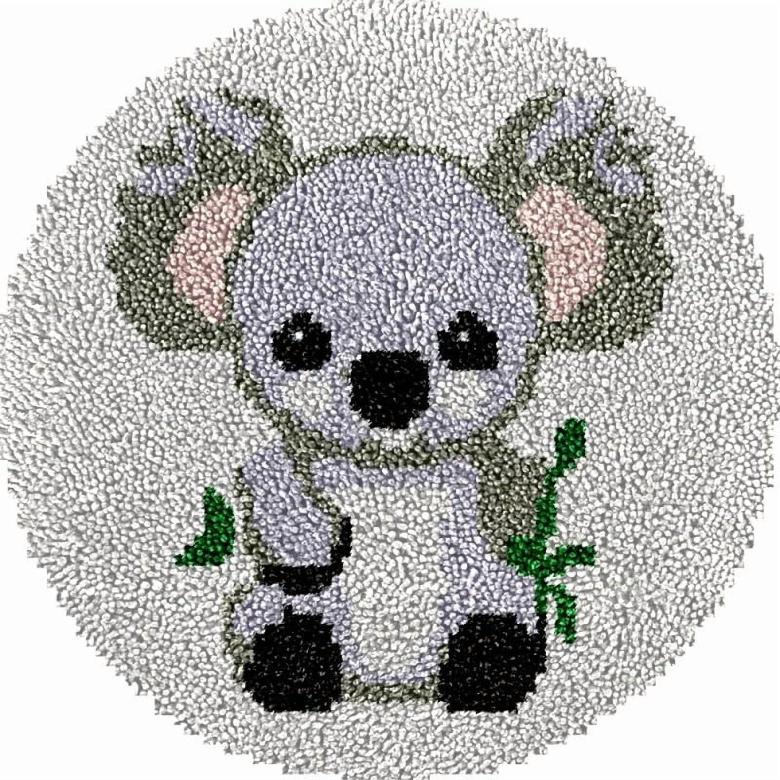 Cute Koala Round Shape Latch Hook Rug Kits Set for Starter Crochet Hook Cushion Mat Sofa Seat Cushion Crocheting Kits with Preprinted Canvas Crochet Yarn Kits 50X50cm (ui81)