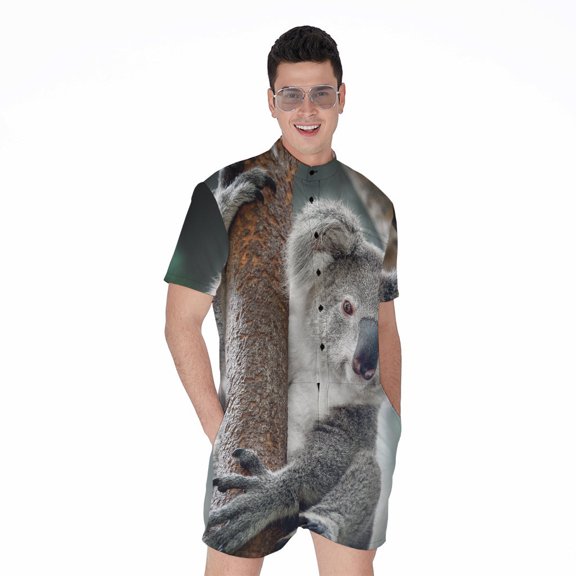 Cute Koala Short Sleeve Men'S Rompers, Koala Animal Casual Summer Jumpsuits Outfit
