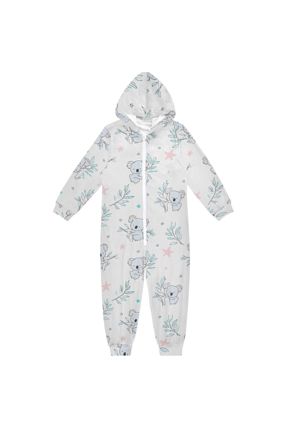 Cute Koala Stars One Piece Pajamas Soft Jumpsuit Cozy Sleep and Play Romper Zipper and Pockets 7-8T