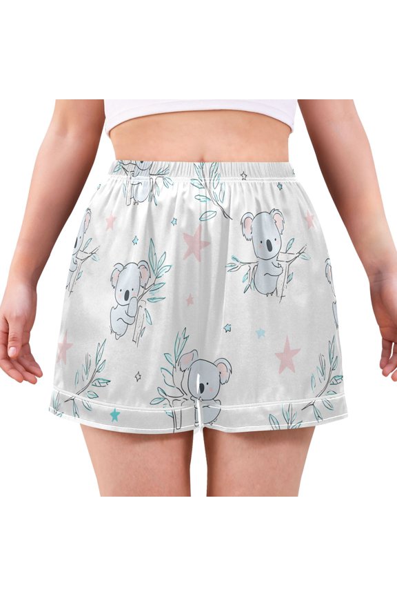 Cute Koala Stars Women's Pajama Shorts Silky Satin Casual Lounge Sleep Zero Pressure