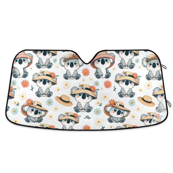 Cute Koala Wearing Hat Car Windshield Sun Shade Foldable Car Front Window Visor Heat and UV Protection 55x27.6