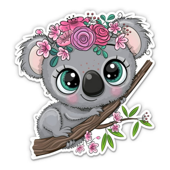 Cute Koala With Flowers - 3" Vinyl Sticker - For Car Laptop Water Bottle Phone - Waterproof Decal