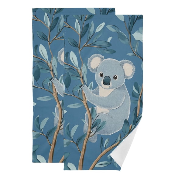 Cute Koala and Eucalyptus Leaves Hand Towel Absorbent Bath Towels for Bathroom Sports Gym 28" x 14" Set of 2