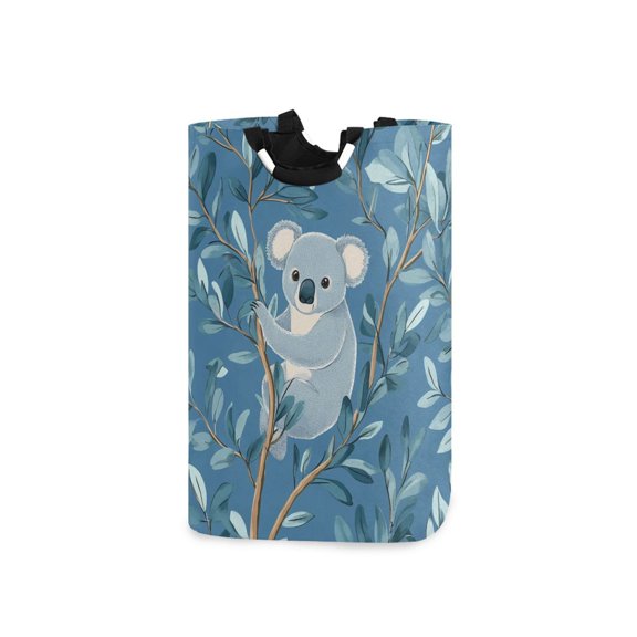 Cute Koala and Eucalyptus Leaves Laundry Basket with Handles Foldable Laundry Hamper Freestanding Washing Bin 50L