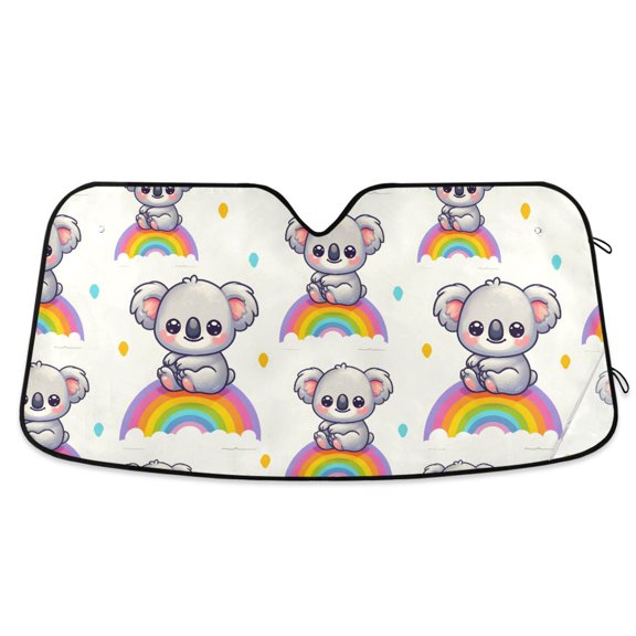 Cute Koala on Rainbow Car Windshield Sun Shade Foldable Car Front Window Visor Heat and UV Protection 55x27.6