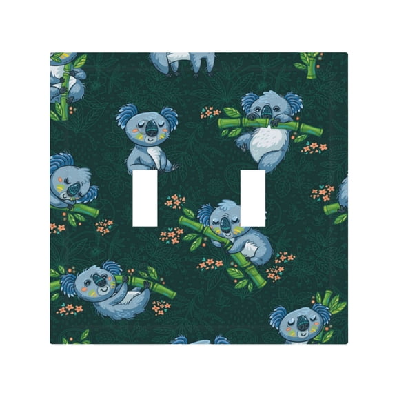 Cute Koalas Tropical 2 Gang Switch Wall Plate Decorative Double Toggle Cover with 4 Painted Screws for Home & Commercial Use